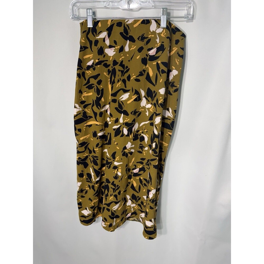 Nine West Olive Green Black Midi Skirt w/Side Zip Ruched Size XS NEW NWT